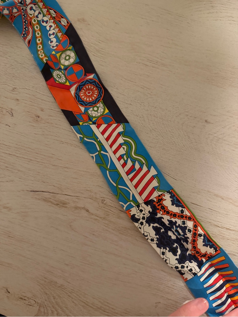 Hermes Multicolor Silk Scarf Tie - Blue, Orange, Red, Green, Black